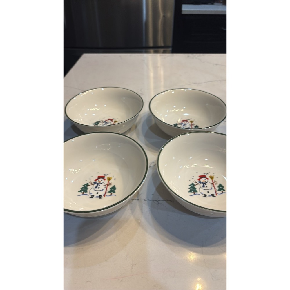 Pfaltzgraff Snow Village Snowman Cereal Soup Bowls Set of 4 Holiday